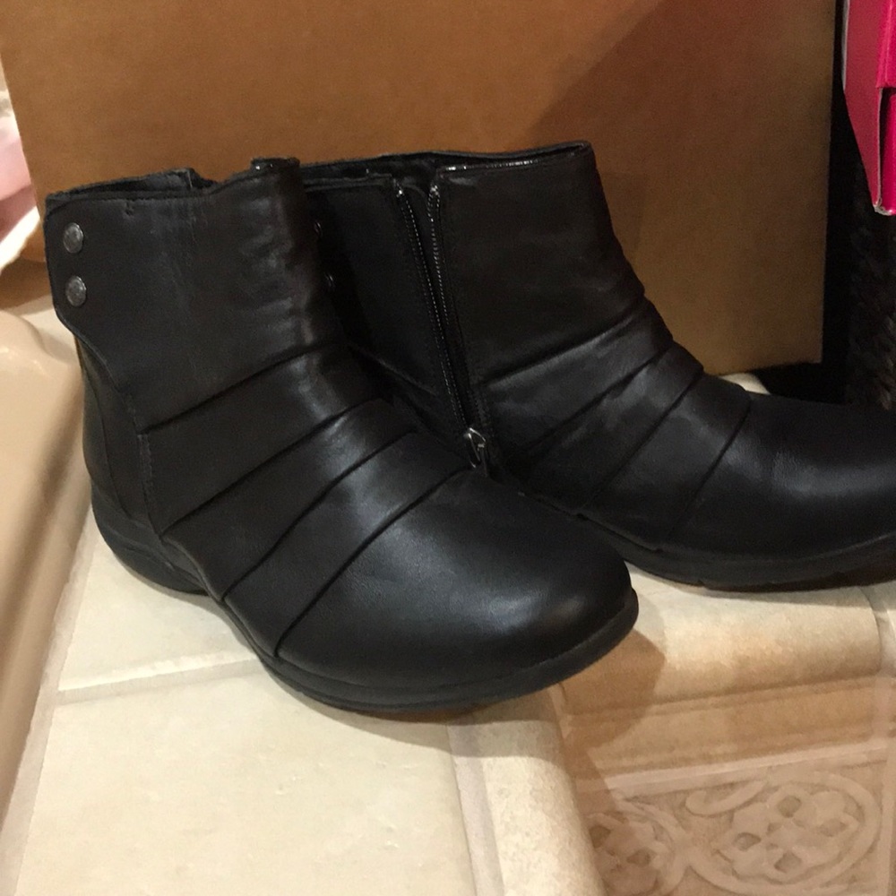 Black leather ankle boots